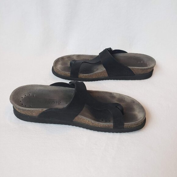 MEPHISTO Helen Sandal 41 Nubuck Leather Strap Black Gray Cork Sole Thong - Picture 7 of 10